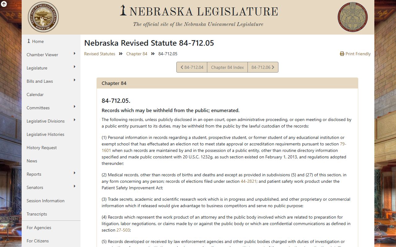 Nebraska public records exemptions statute affecting Douglas County requests