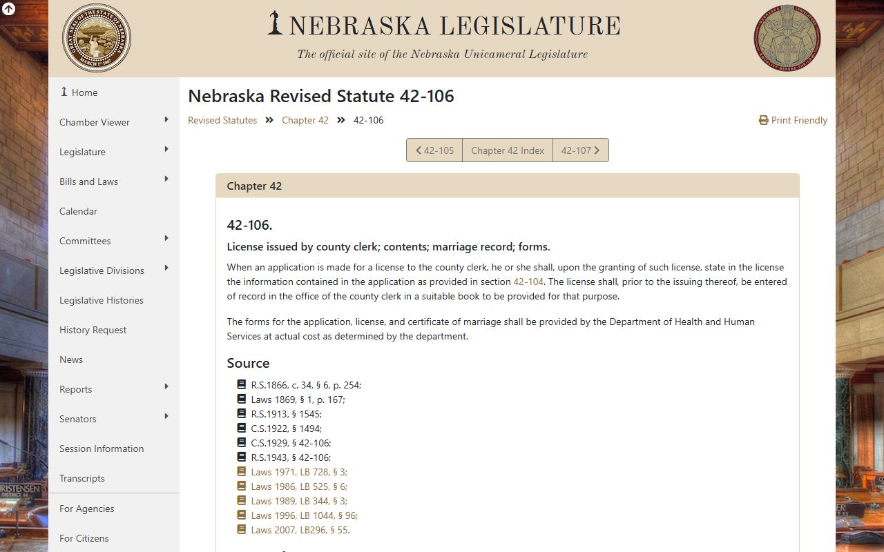 Nebraska marriage license county clerk statute for Douglas County