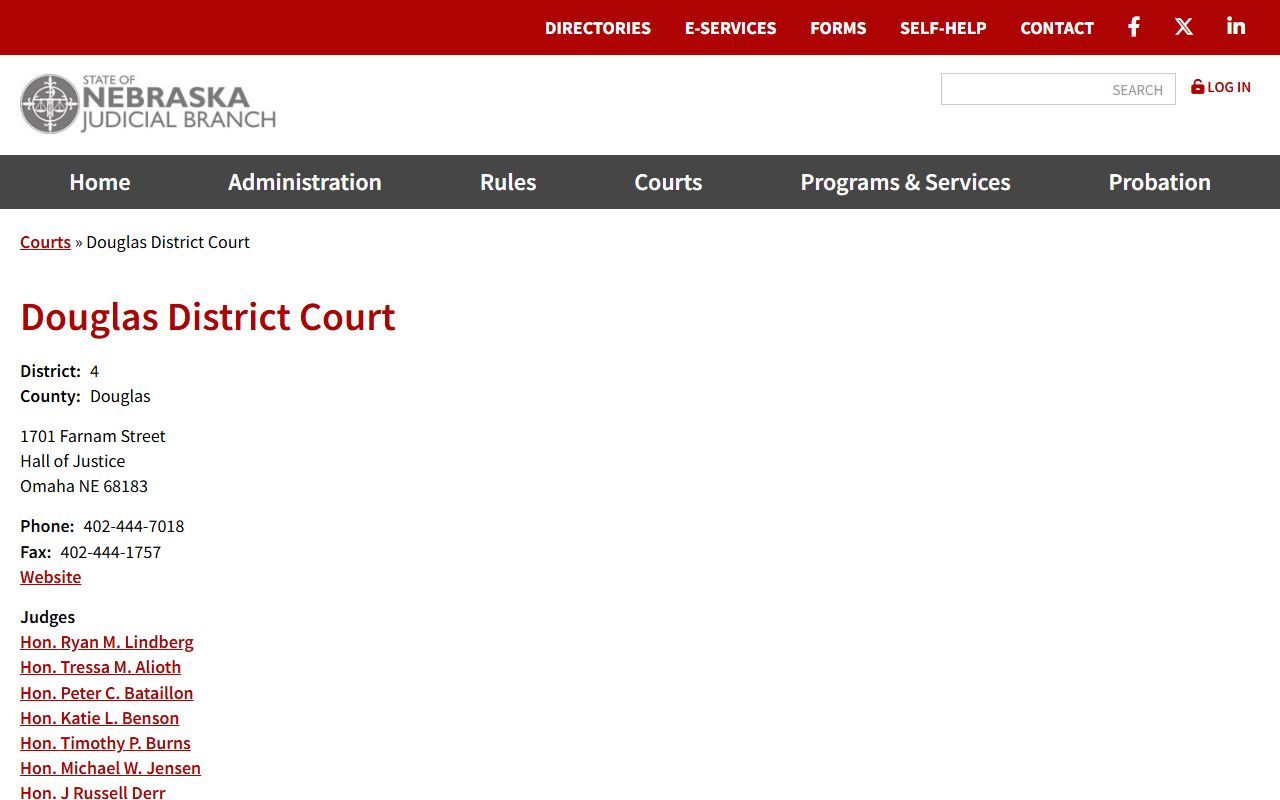 Douglas District Court official listing on the Nebraska Judicial Branch