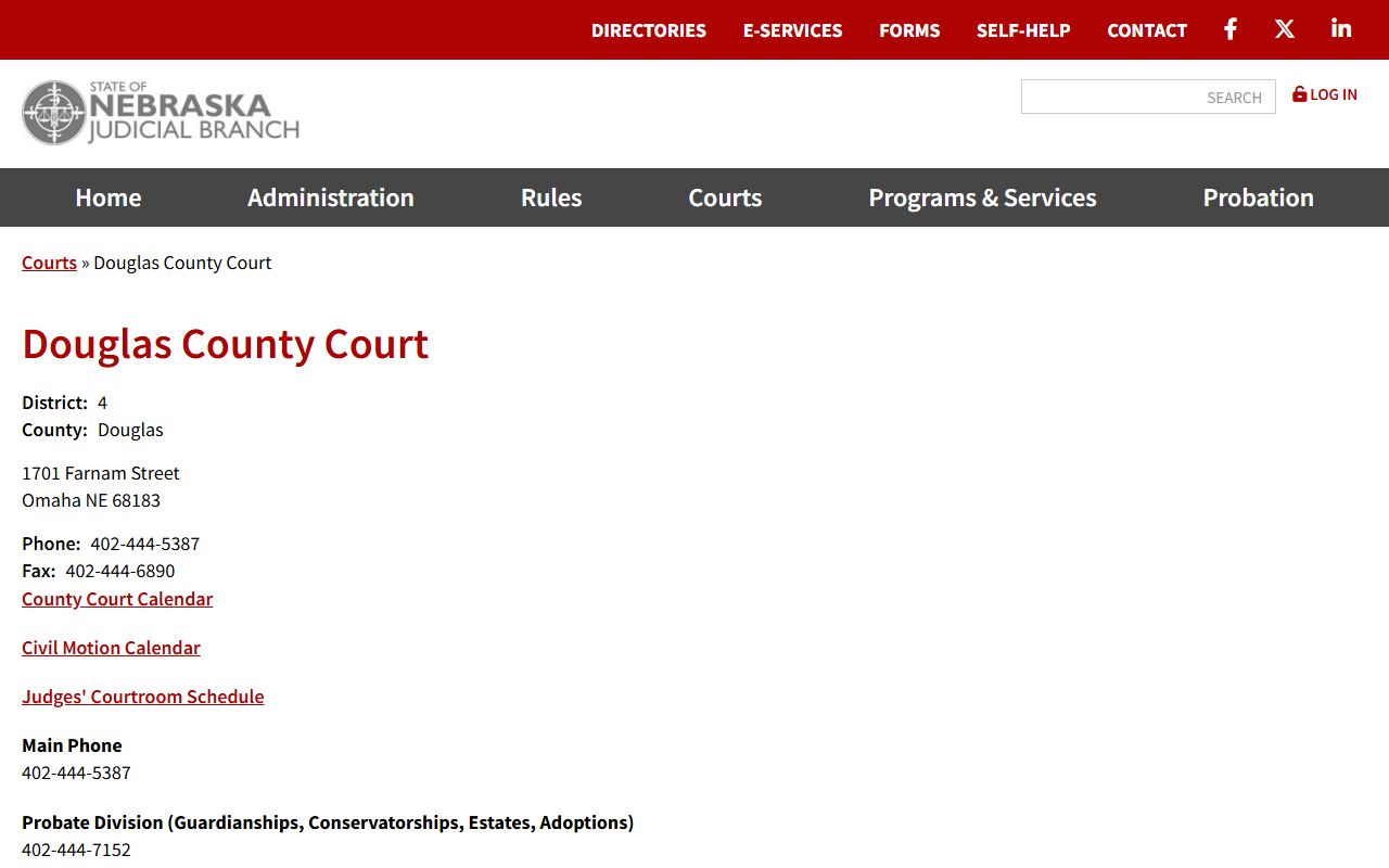 Douglas County Court official listing showing divisions and contact information