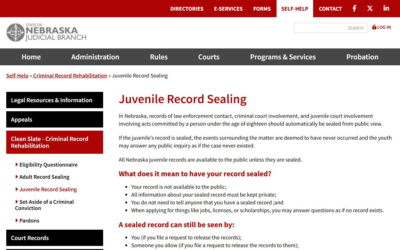 Nebraska juvenile record sealing guide for Douglas County