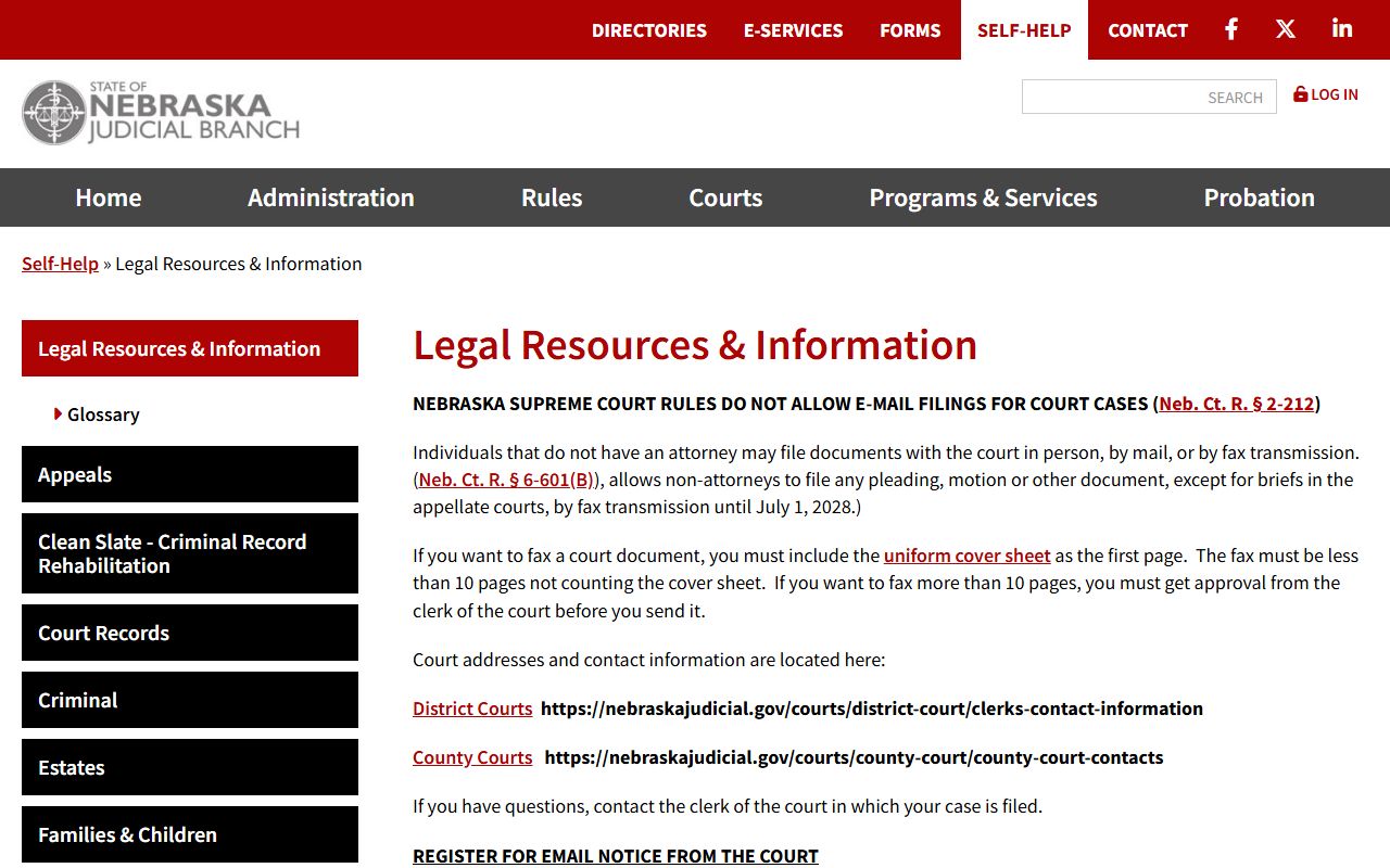 Nebraska Judicial Branch legal resources page for Douglas County residents