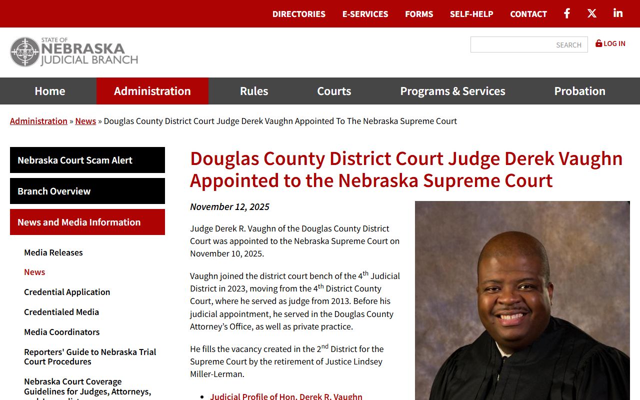 Nebraska Judicial Branch news on Douglas County judge appointment