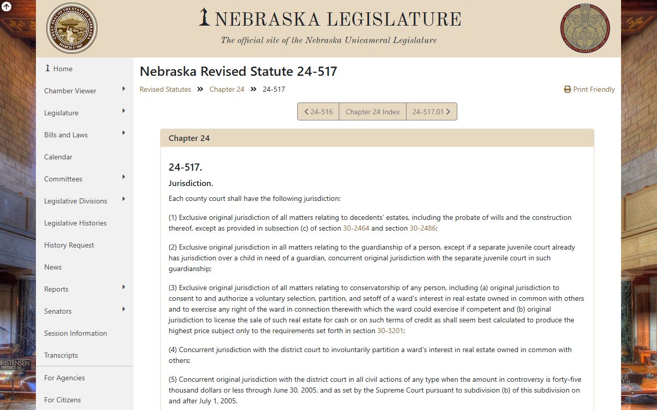 Nebraska county court jurisdiction statute covering Douglas County probate