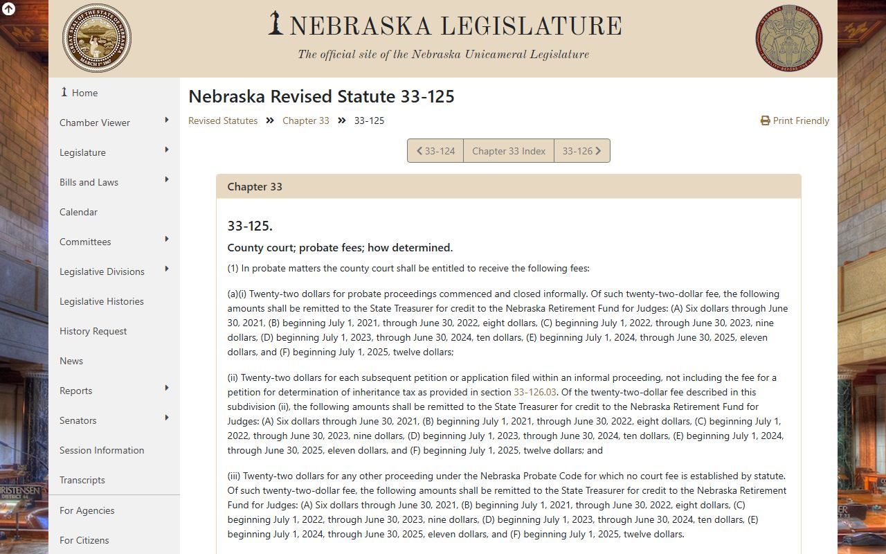 Nebraska county court probate fee statute for Douglas County