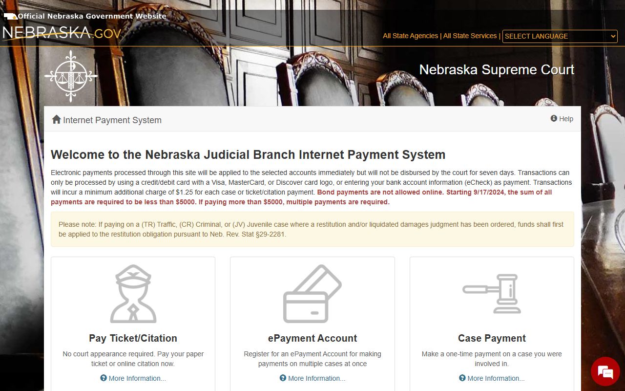 Nebraska Judicial Branch ePayment system for Douglas County traffic citations