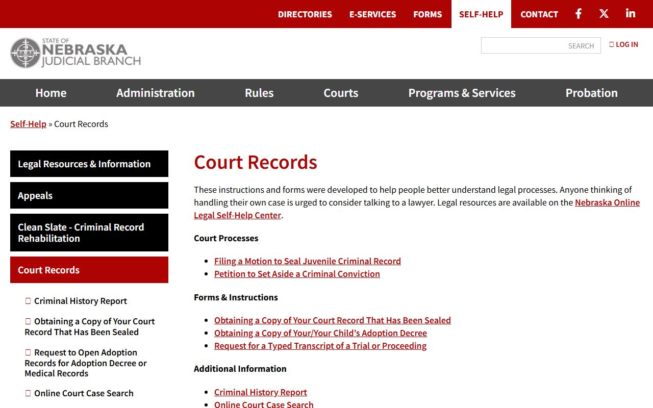 Douglas County court records self-help page screenshot