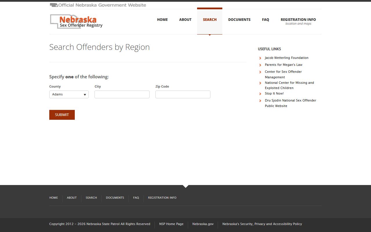 Nebraska sex offender registry region search by county for Douglas County